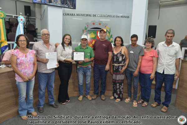 Câmara entrega moção de aplauso ao Sindicato dos Trabalhadores Rurais